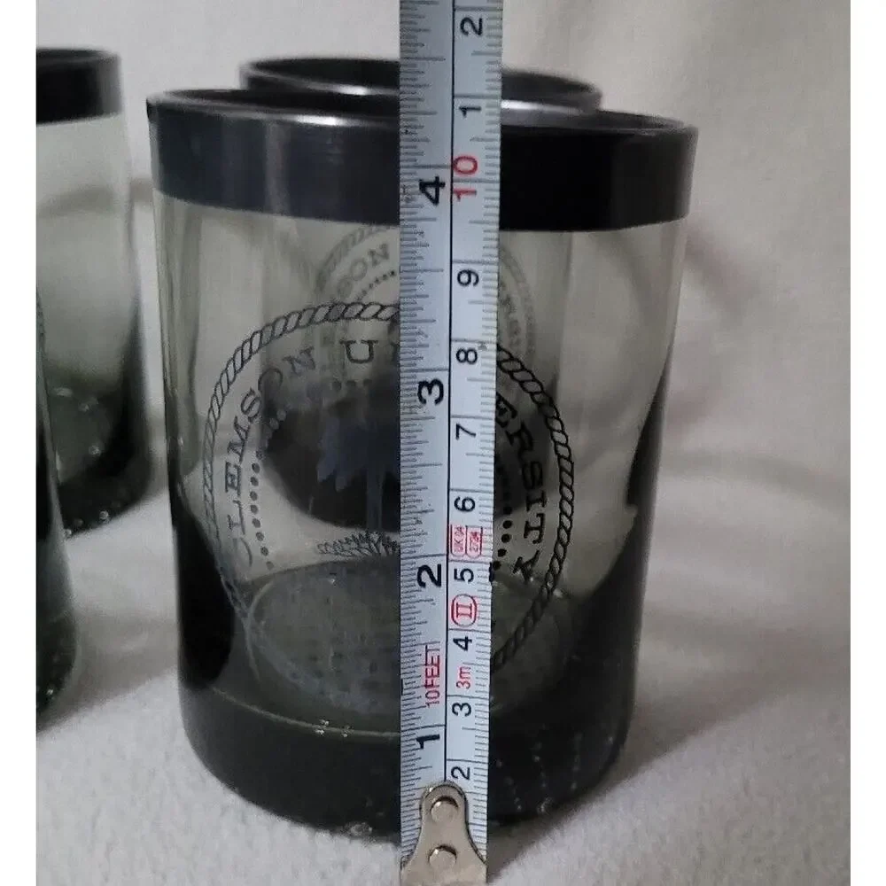Lot 4 Clemson Tigers Clear Glass Liquor Cups Glasses Silver Rim Gray Smokey